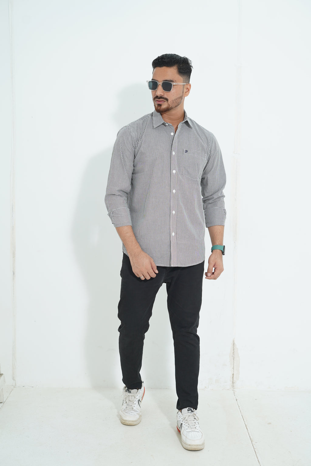 Premium Full Sleeve Mini Gingham Teal Shirt