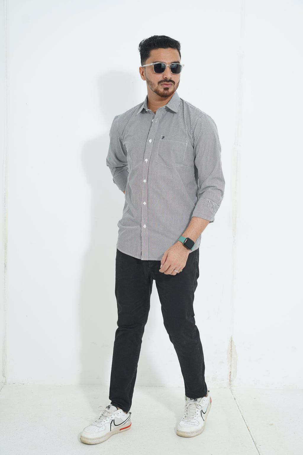 Premium Full Sleeve Mini Gingham Teal Shirt