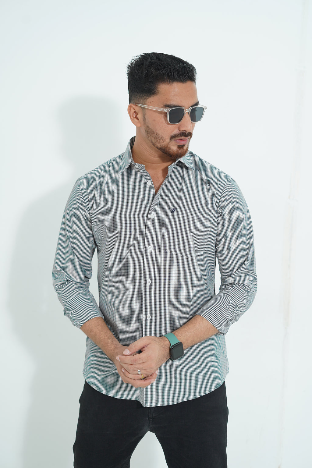 Premium Full Sleeve Mini Gingham Teal Shirt