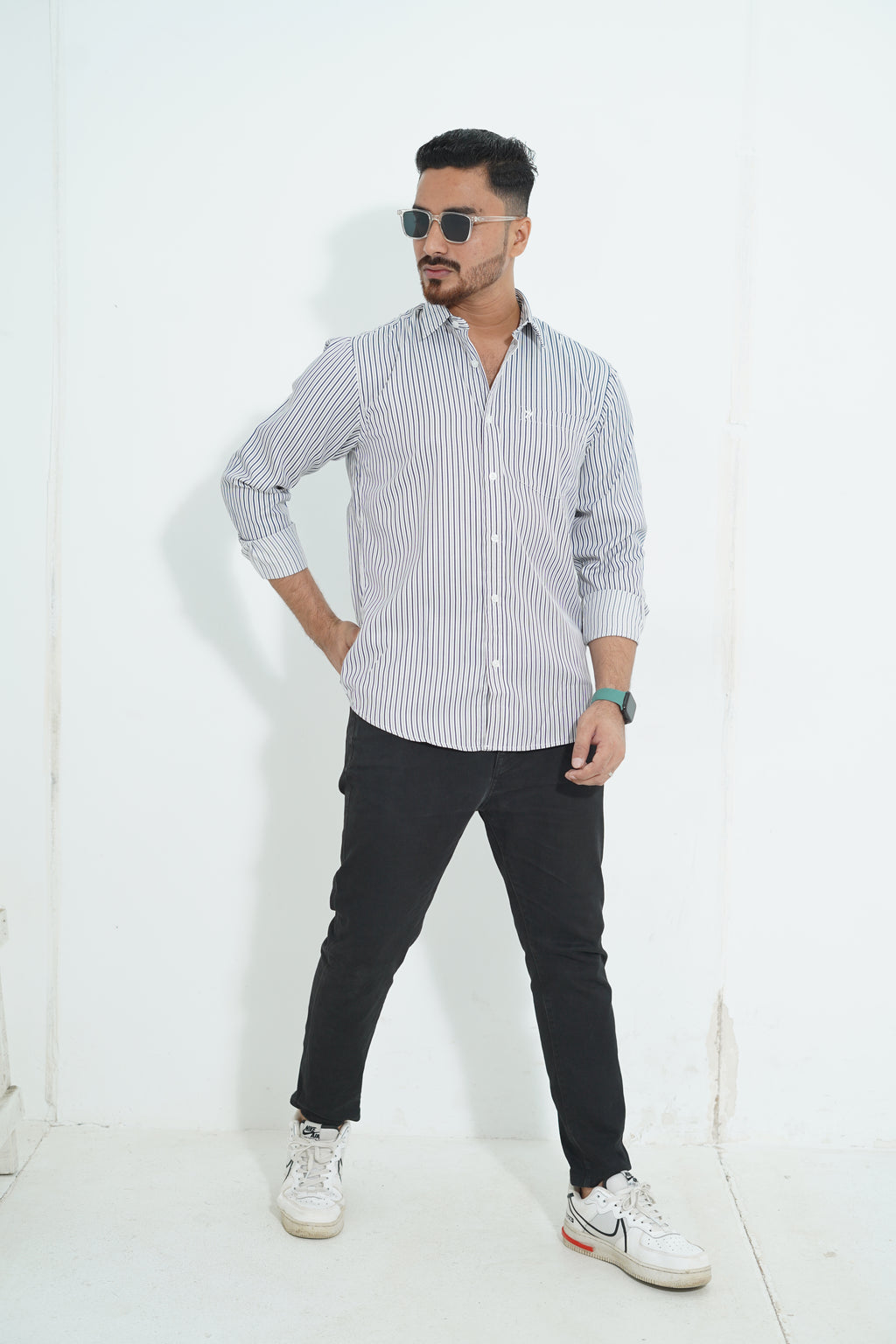Premium Full Sleeve Navy Pinstripe Shirt