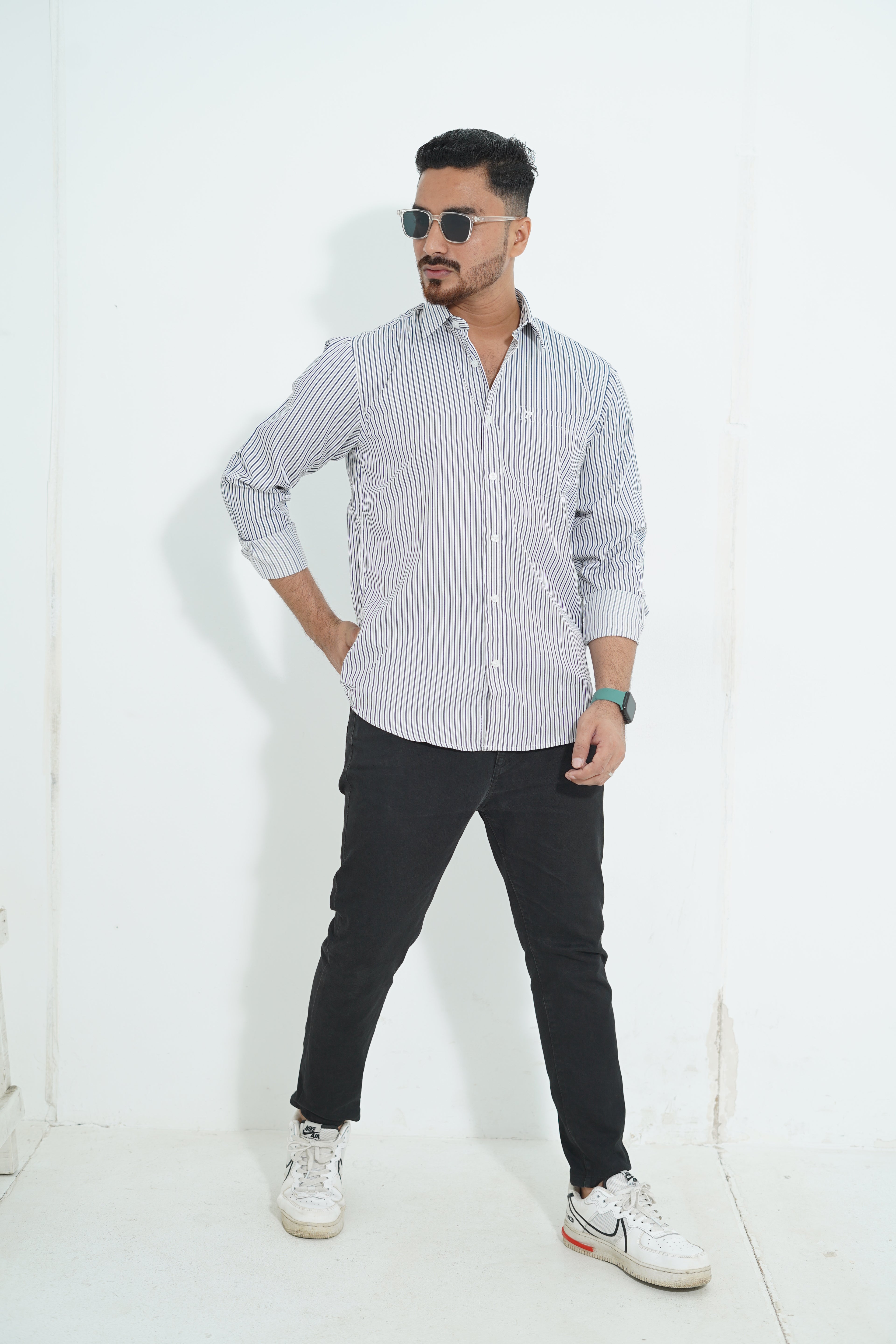 Premium Full Sleeve Navy Pinstripe Shirt
