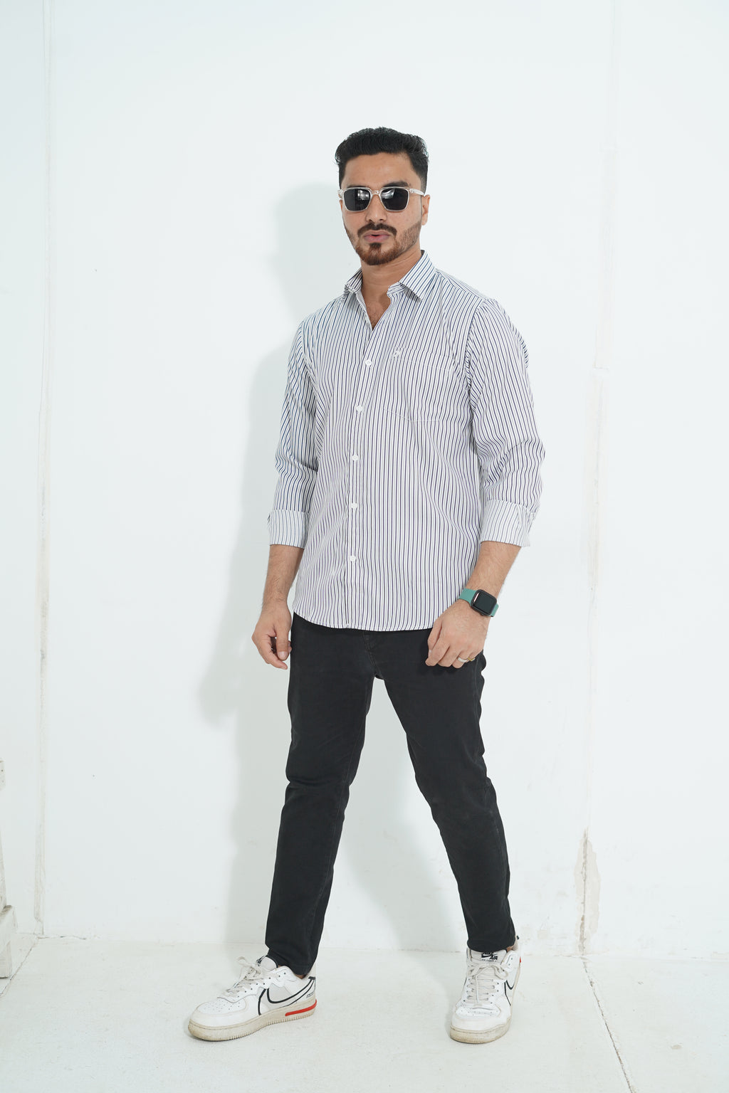 Premium Full Sleeve Navy Pinstripe Shirt