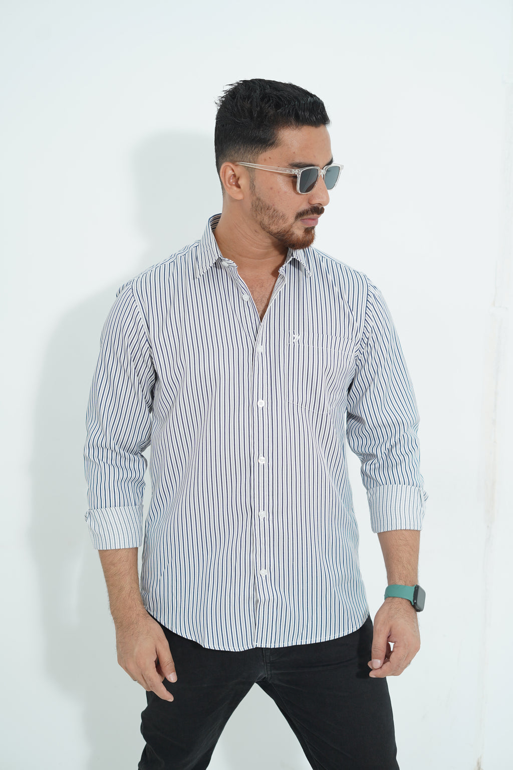 Premium Full Sleeve Navy Pinstripe Shirt