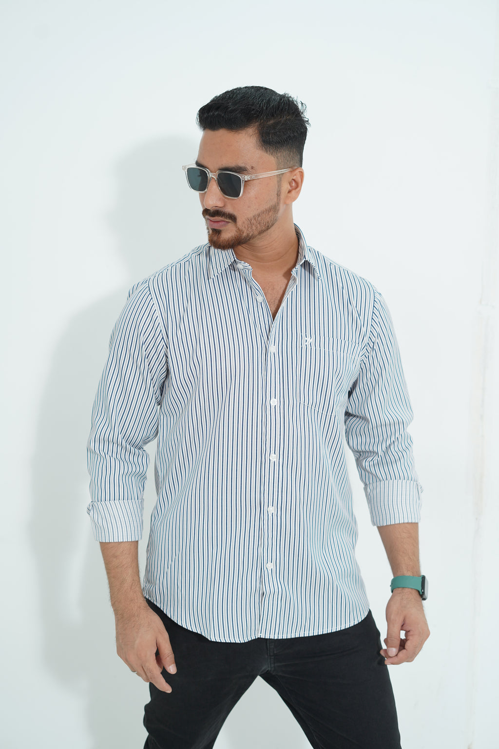 Premium Full Sleeve Navy Pinstripe Shirt
