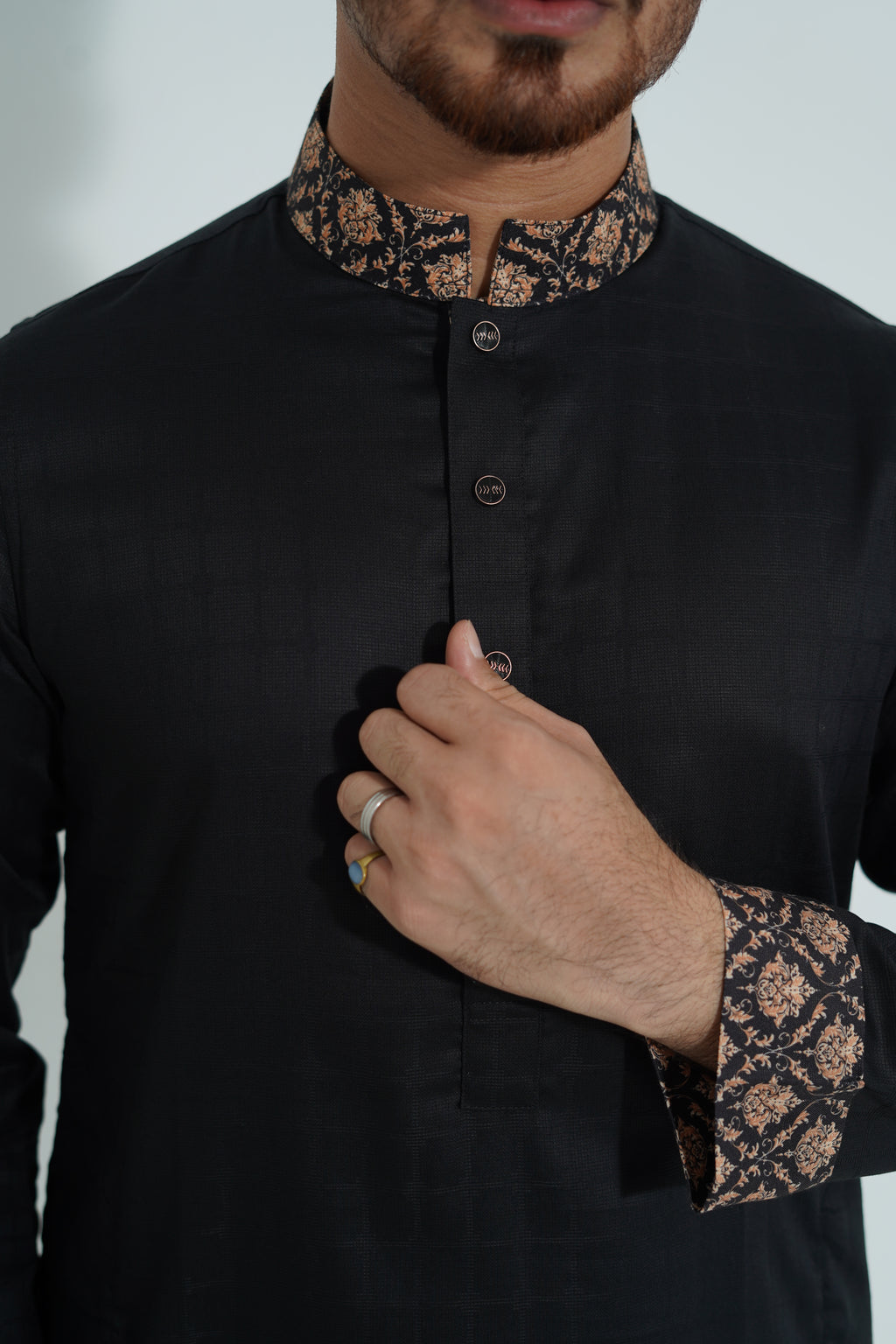 Pure White Textured Premium Punjabi with Contrast Collar