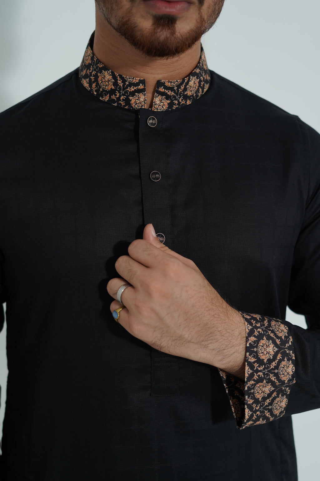 Pure White Textured Premium Punjabi with Contrast Collar