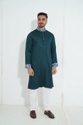 Premium Teal Green Panjabi with Printed Collar